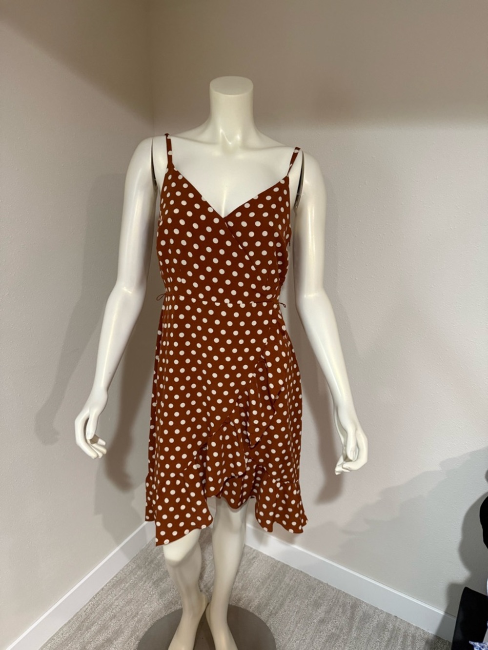 Sanctuary Rust Polka Dot Ruffle Slip Dress